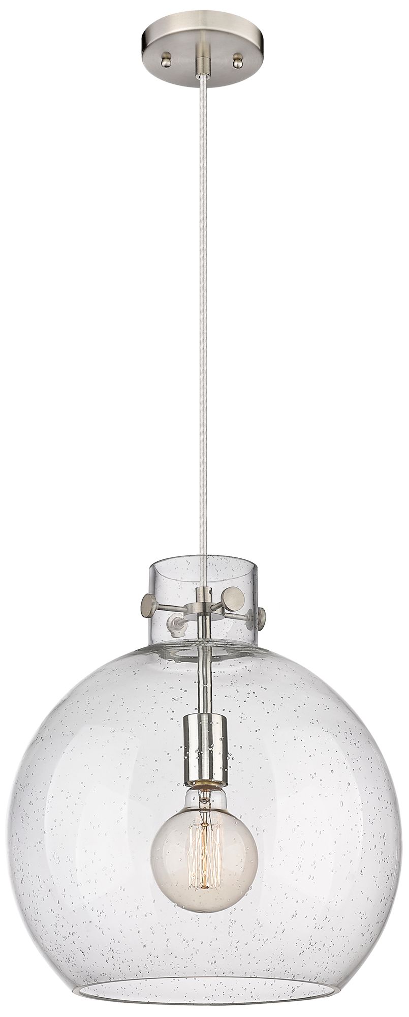 Innovations Lighting Newton Sphere 14" Wide Satin Nickel Cord Hung Pendant With Seedy Shade In Silver