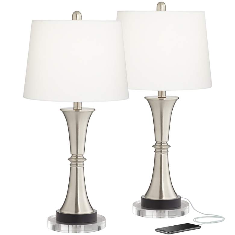 Seymore Modern Touch LED USB Table Lamps With 7&quot; Round Risers