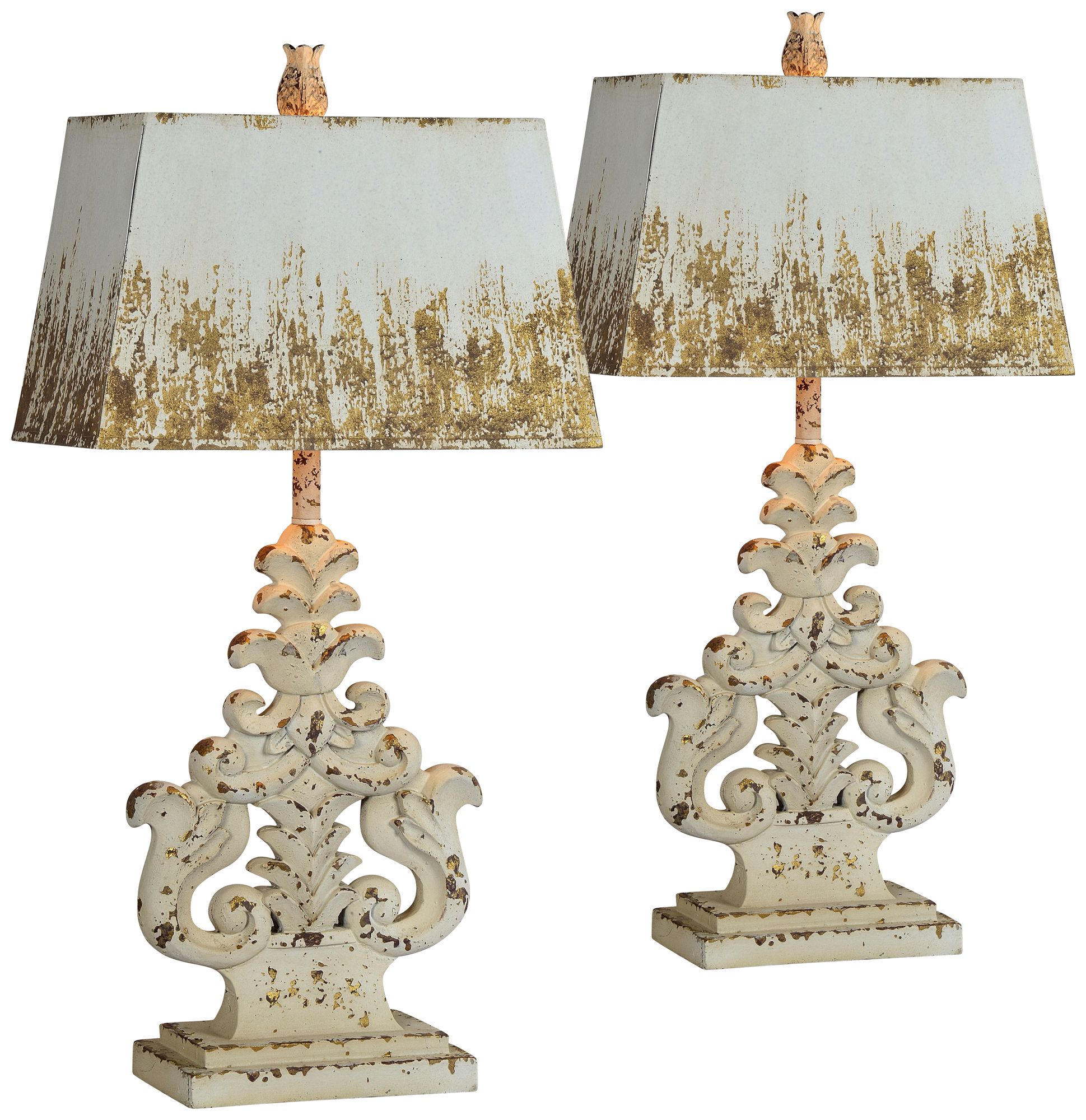 Forty West Lincoln Distressed White Table Lamps Set of 2 494P0