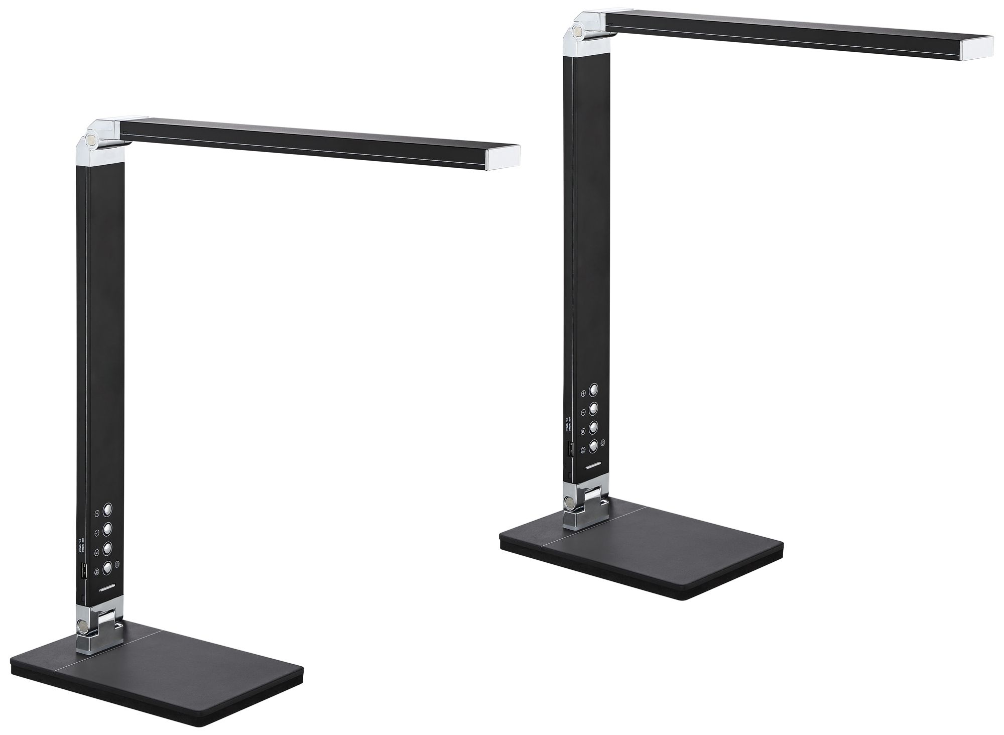 Set of 2 Jett Black Modern LED Desk Lamps with USB and Night Light