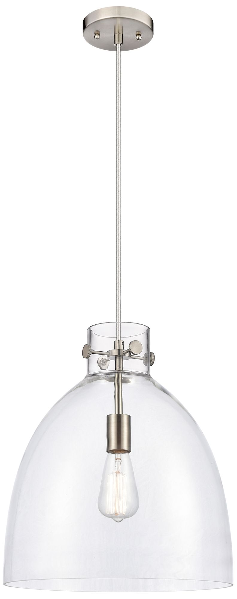 Innovations Lighting Newton Bell 14" Wide Satin Nickel Cord Hung Pendant With Clear Glass S In Silver