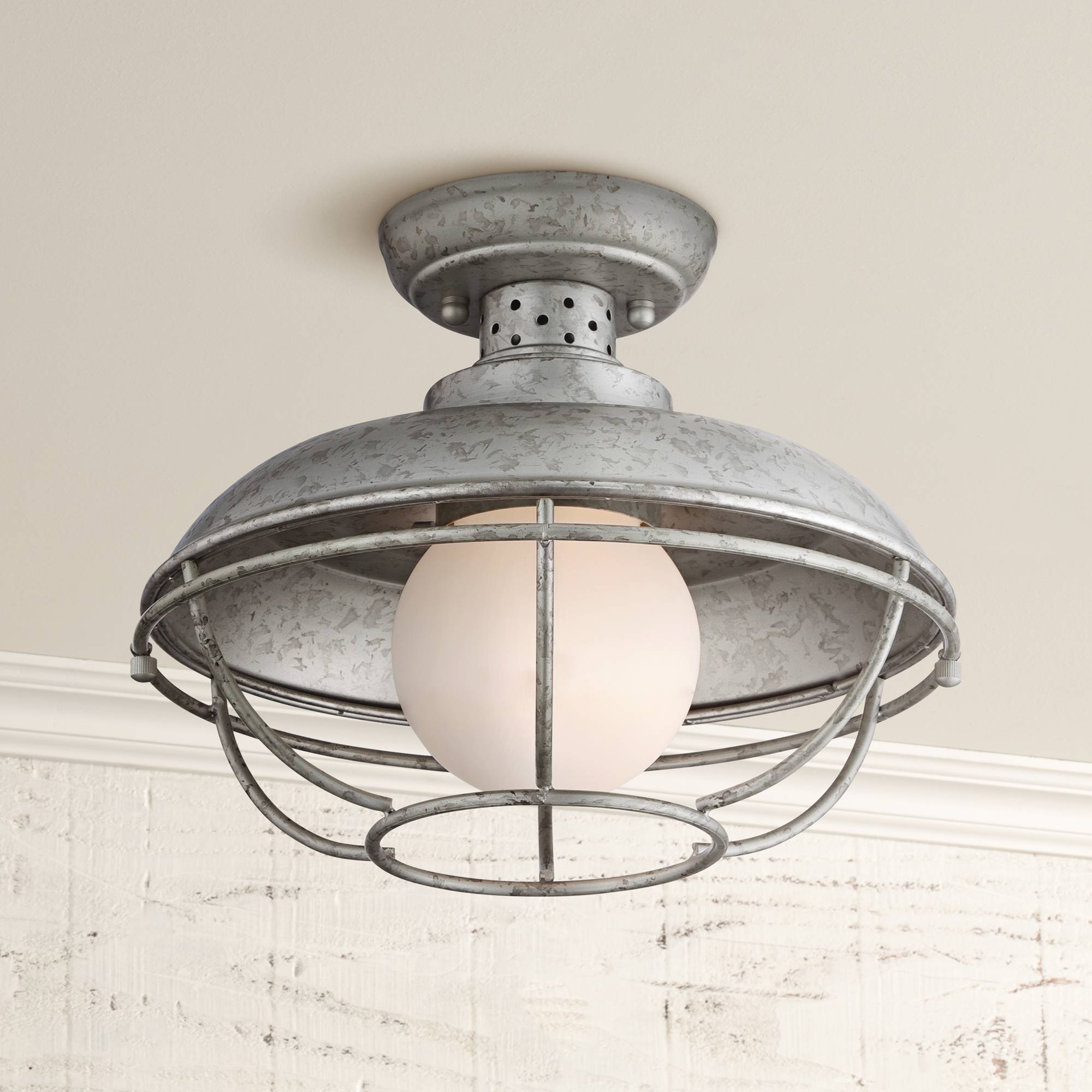 Details About Rustic Farmhouse Outdoor Ceiling Light Galvanized Steel Cage 12 For Porch Patio