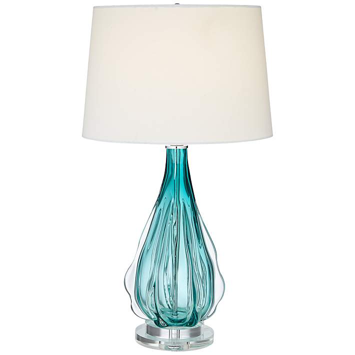 Claudette Turquoise Glass Table Lamp, Aqua Colored Glass Table Lamp