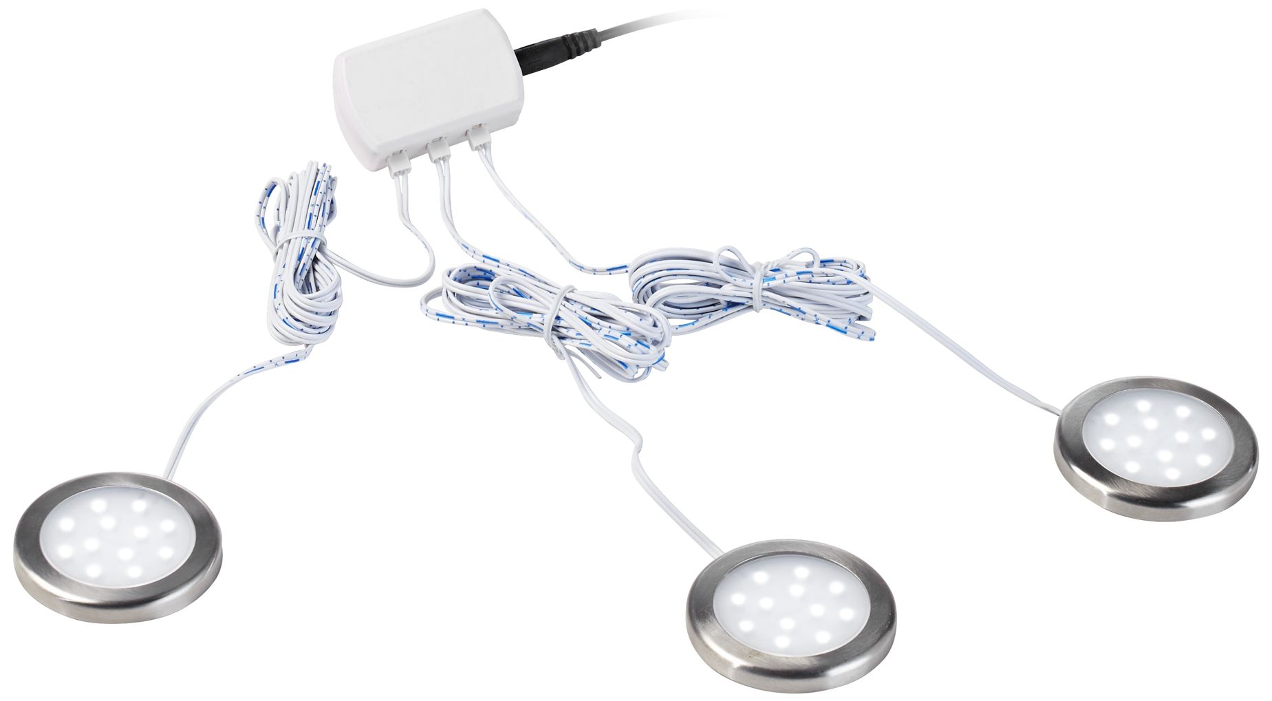 Set of 3 Brushed Nickel LED Puck Lights