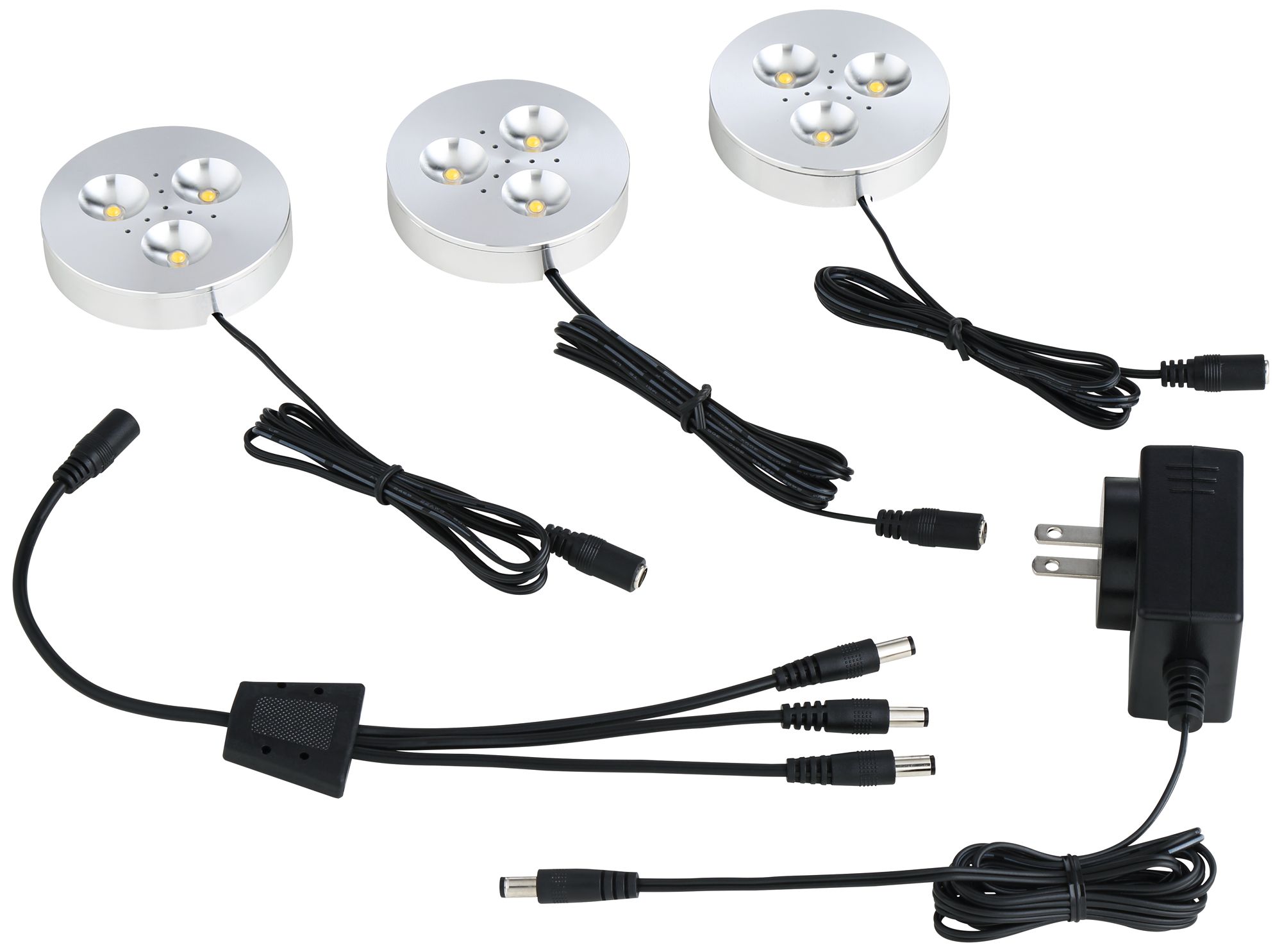 Set of 3 Silver LED Puck Lights from 360 Lighting