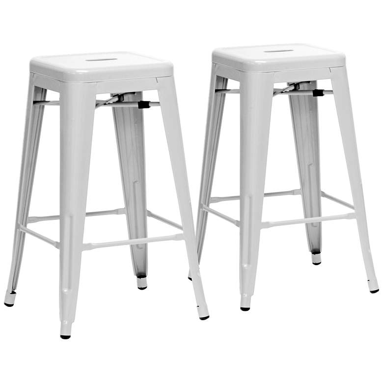 Image 1 Set of 2 French Industrial 26 1/2" White Counter Stools