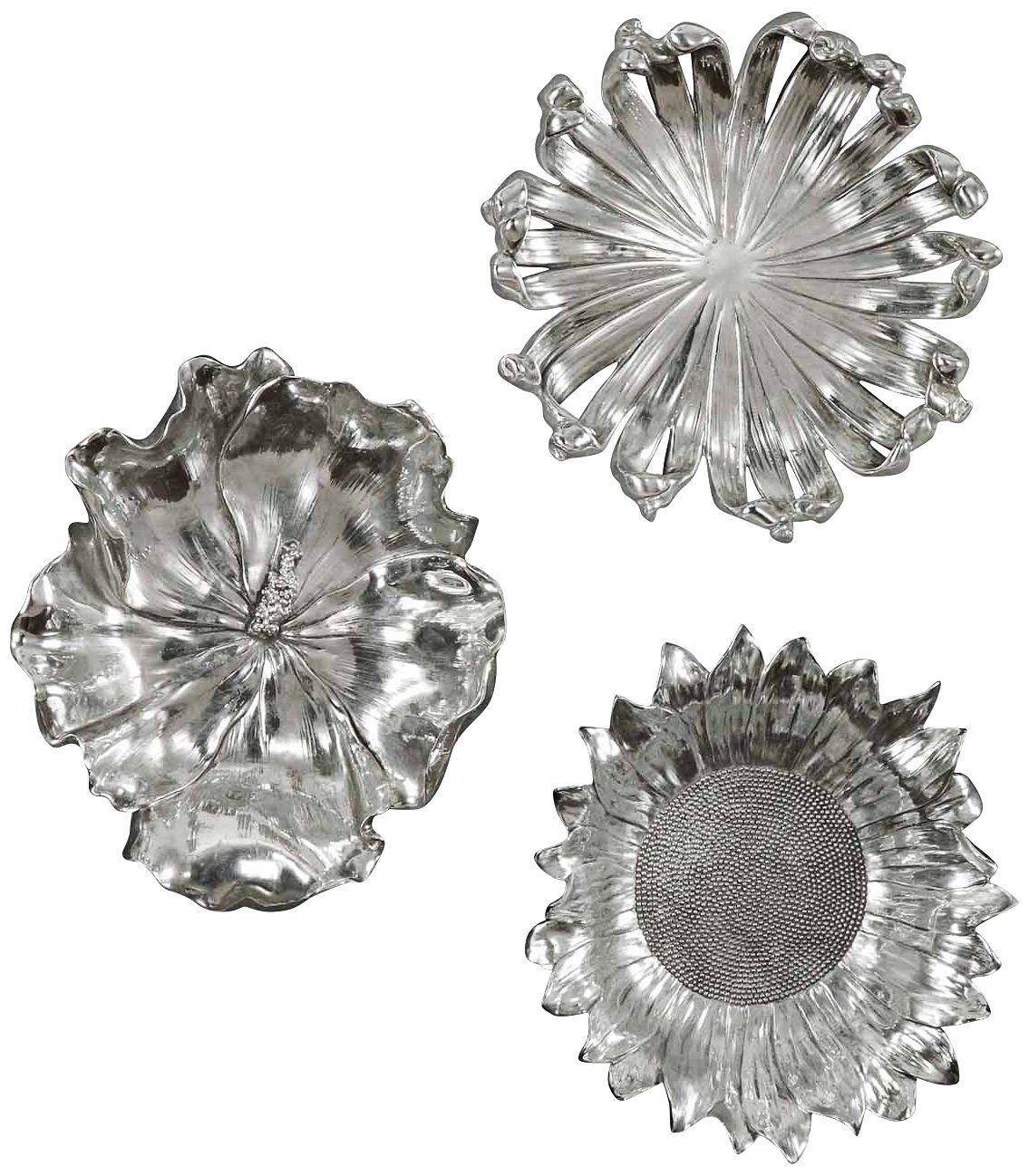 Uttermost Set of Three 12" Round Silver Flower Wall Art