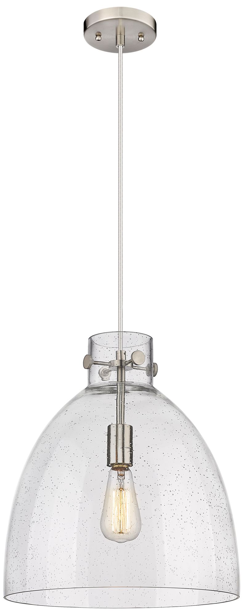 Innovations Lighting Newton Bell 14"w Satin Nickel And Seedy Glass Pendant Light In Silver