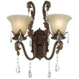 Iron Leaf 17&quot; Wide Bronze and Crystal Wall Sconce