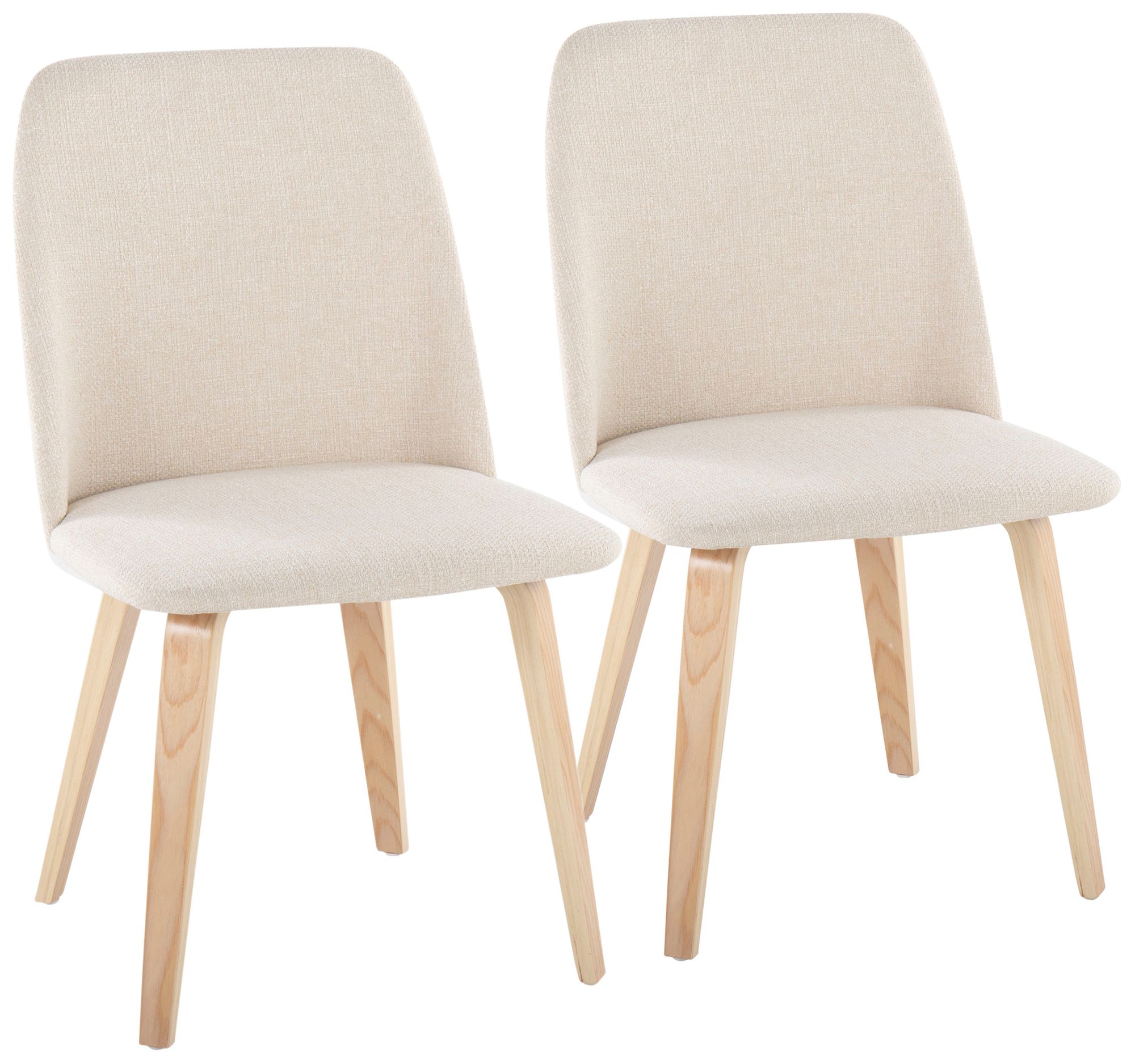Toriano Dining Chair in Natural Wood and Cream Fabric by LumiSource Pair