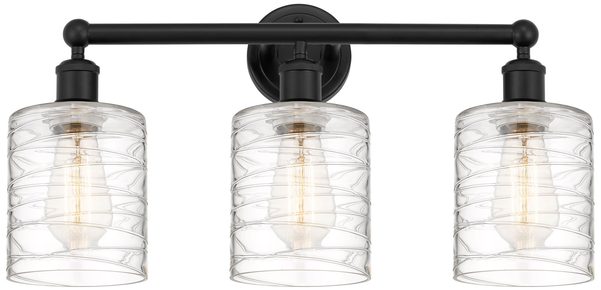Edison Cobbleskill 23" 3-Light Matte Black Bath Light w/ Deco Swirl Sh