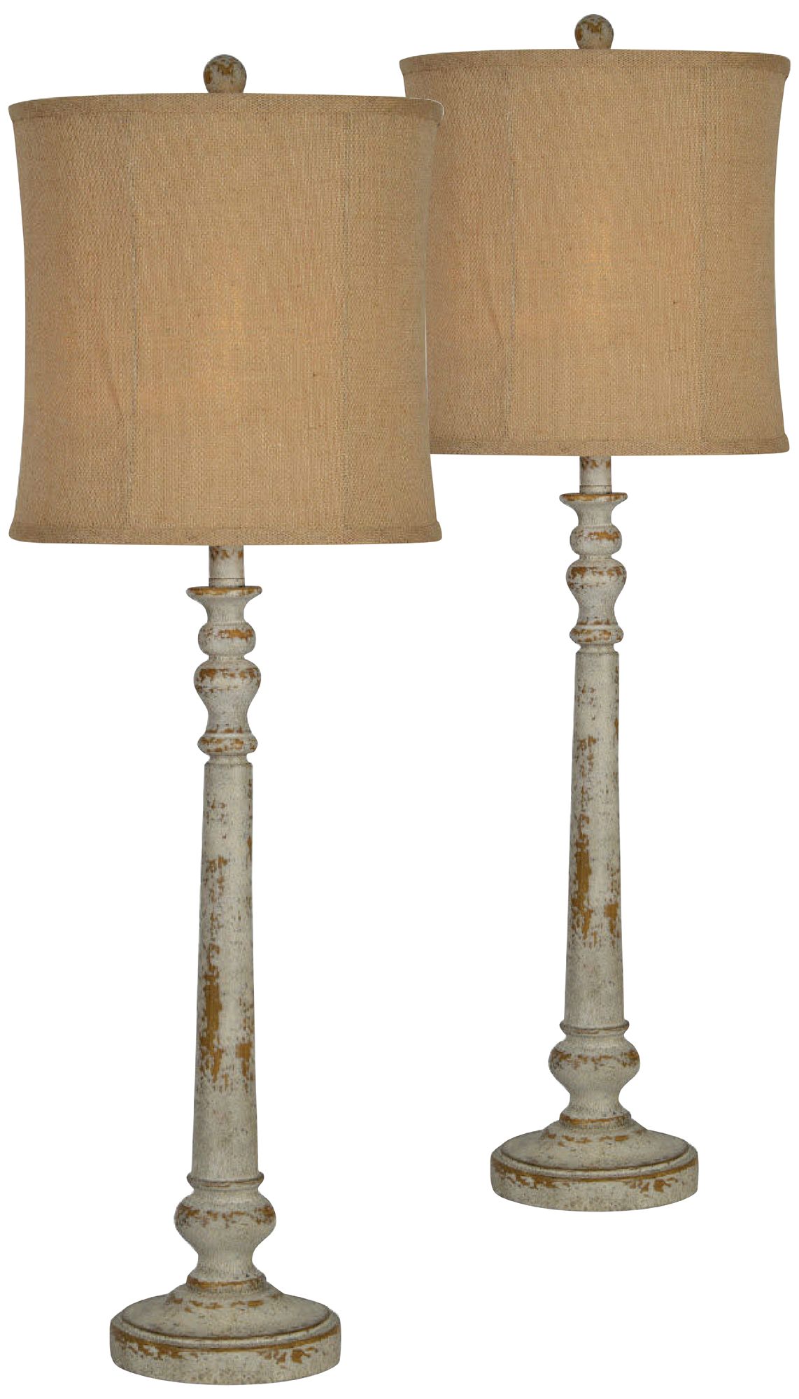 Carly Distressed Cottage White Buffet Table Lamps Set of 2 523N0