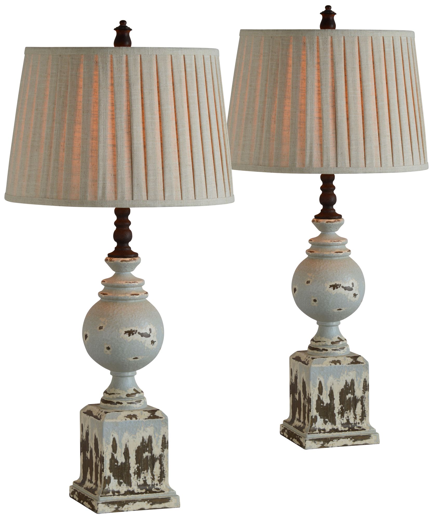 Bree Distressed Blue w/ Cream and Blue Table Lamps Set of 2