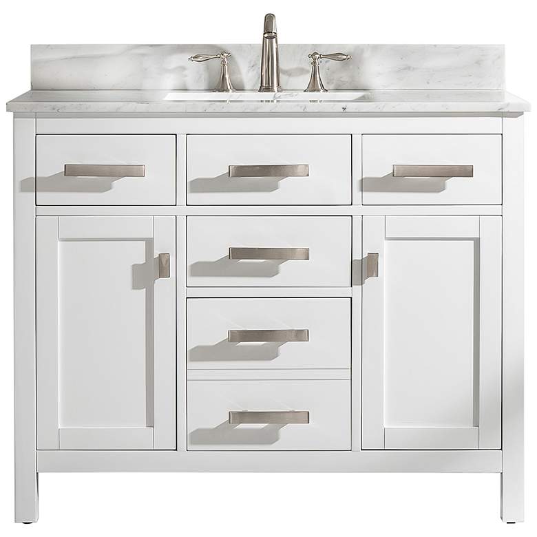Valentino 42&quot; Wide 5 Drawer White Marble-Top Single Vanity