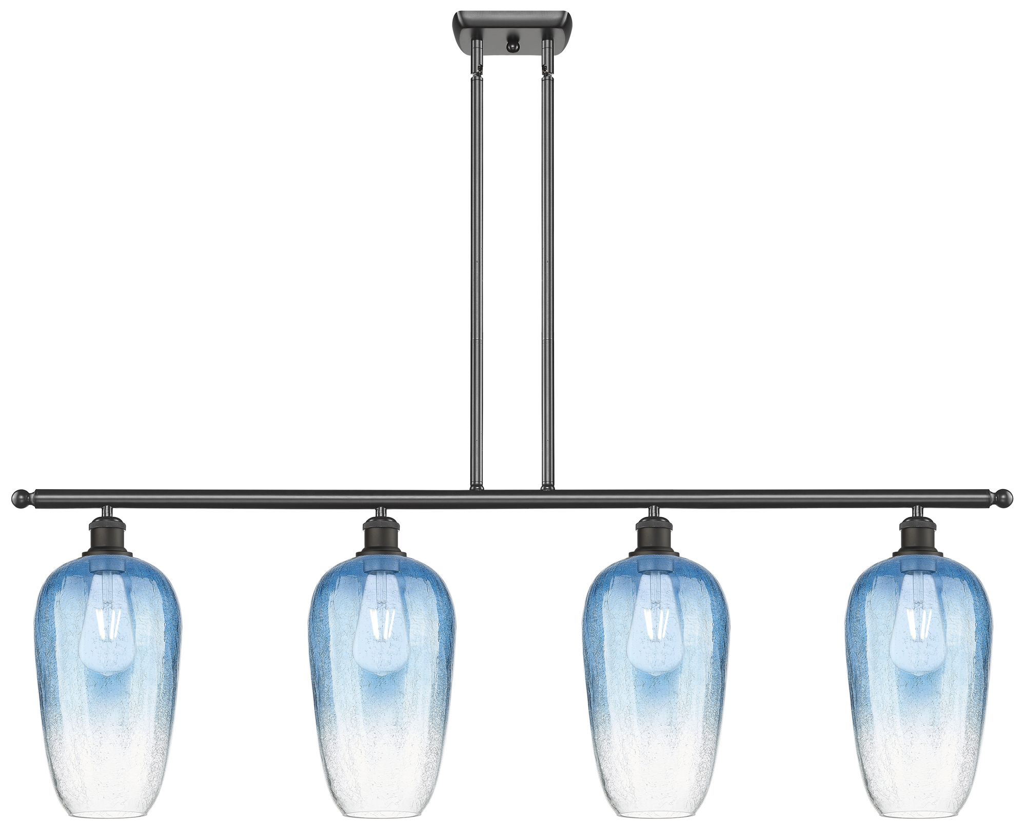 Innovations Lighting Ballston Brookhaven Flute 48"w 4-lt Oil Bronze Stem Island W/ Blue Shade