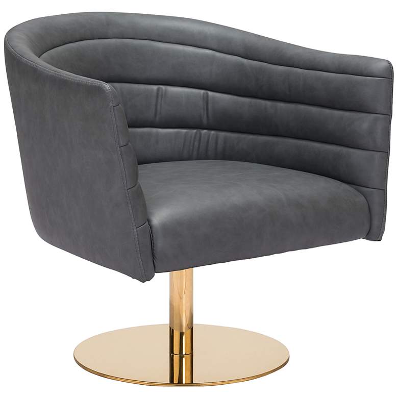 Image 2 Zuo Justin Gray Faux Leather Tufted Swivel Accent Chair