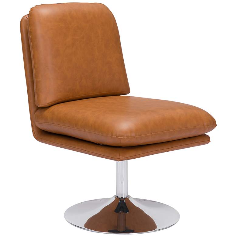 Zuo Rory Brown Faux Leather Swivel Accent Chair