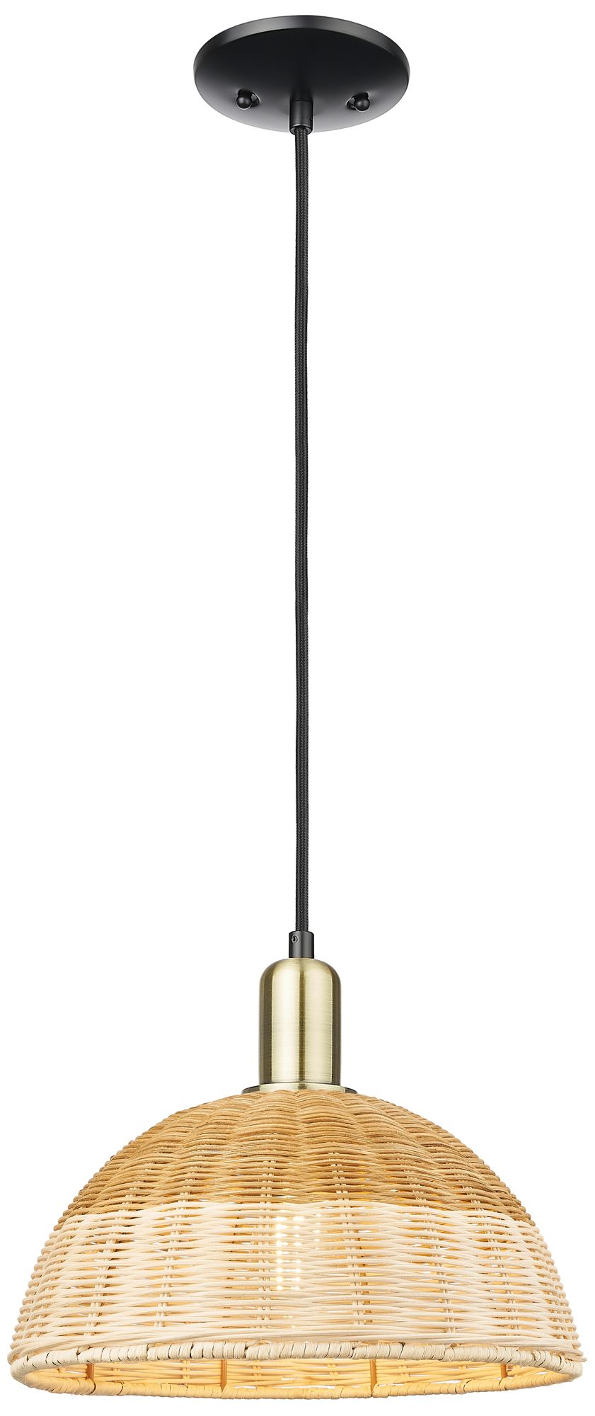 Innovations Lighting Ballston Dome 11.75"w Black Brass Cord Mini Pendant W/ 12" Fiber Shade In Gold