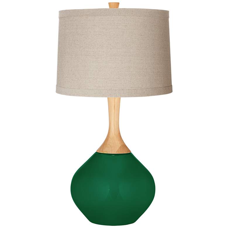 Image 1 Greens Natural Linen Drum Shade Wexler Table Lamp