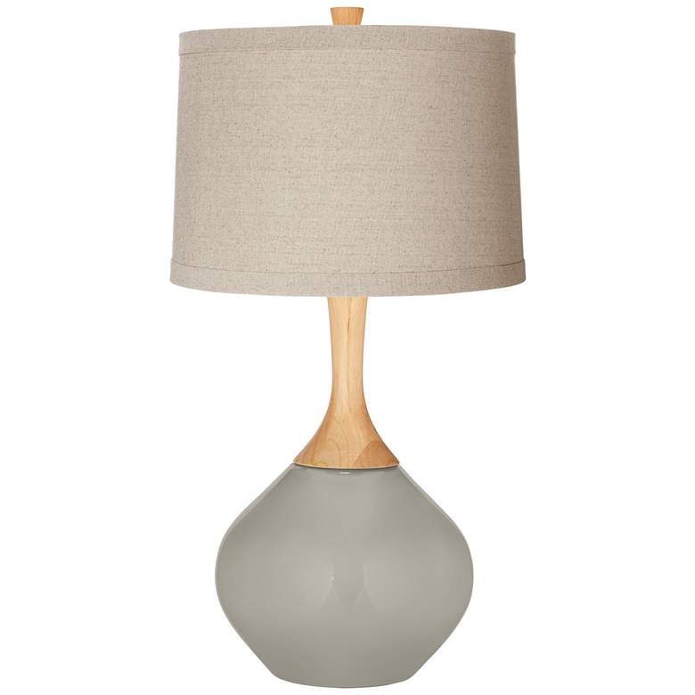 Image 1 Requisite Gray Natural Linen Drum Shade Wexler Table Lamp