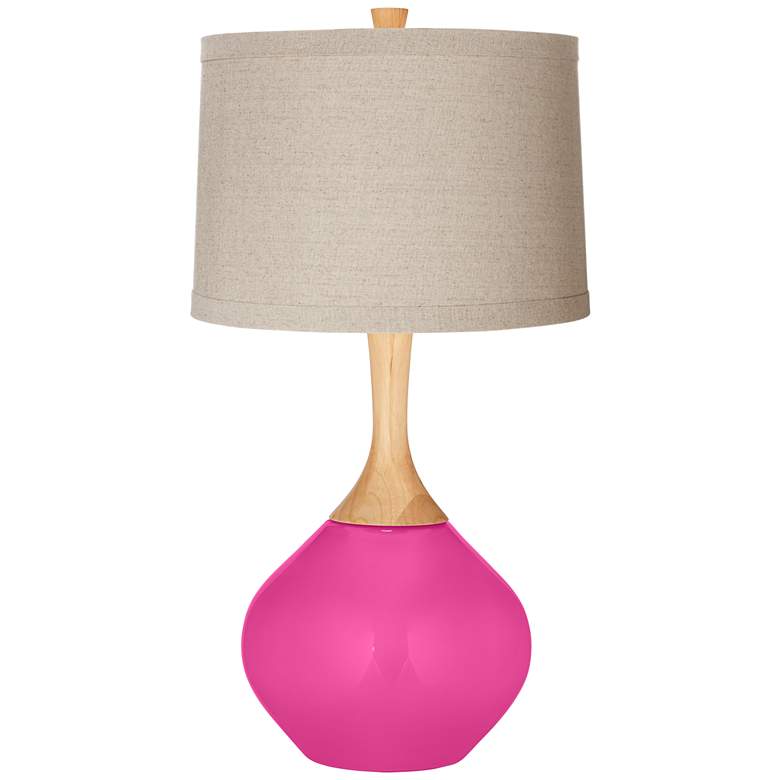 Fuchsia Natural Linen Drum Shade Wexler Table Lamp - #53F68 | Lamps Plus
