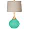 Turquoise Natural Linen Drum Shade Wexler Table Lamp