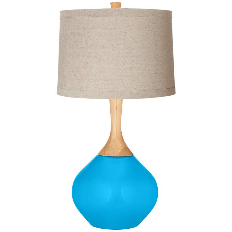 Sky Blue Natural Linen Drum Shade Wexler Table Lamp
