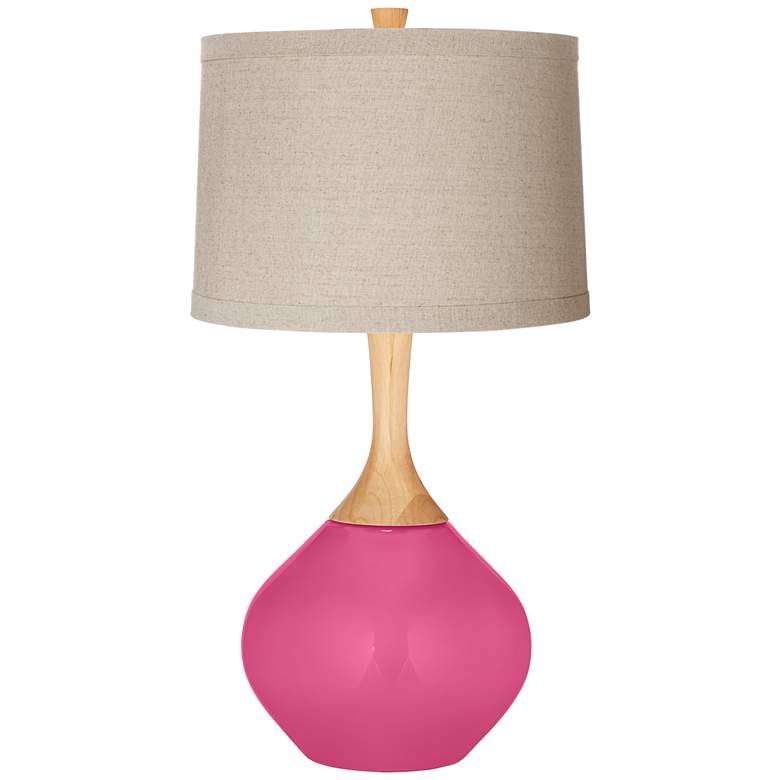 Blossom Pink Natural Linen Drum Shade Wexler Table Lamp
