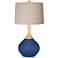 Monaco Blue Natural Linen Drum Shade Wexler Table Lamp