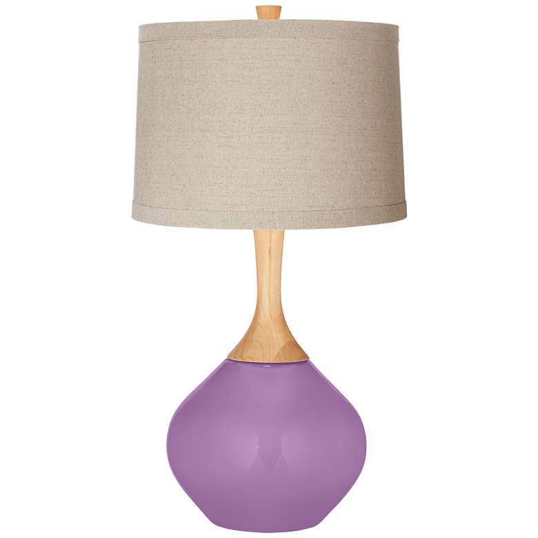 Image 1 African Violet Natural Linen Drum Shade Wexler Table Lamp