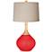 Poppy Red Natural Linen Drum Shade Wexler Table Lamp