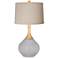 Swanky Gray Natural Linen Drum Shade Wexler Table Lamp