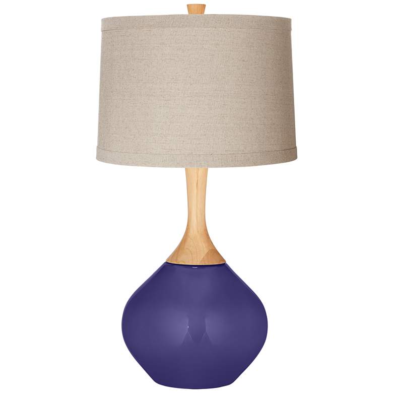 Valiant Violet Natural Linen Drum Shade Wexler Table Lamp