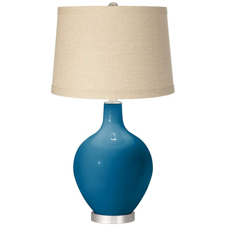 Image 1 Mykonos Blue Burlap Drum Shade Ovo Table Lamp