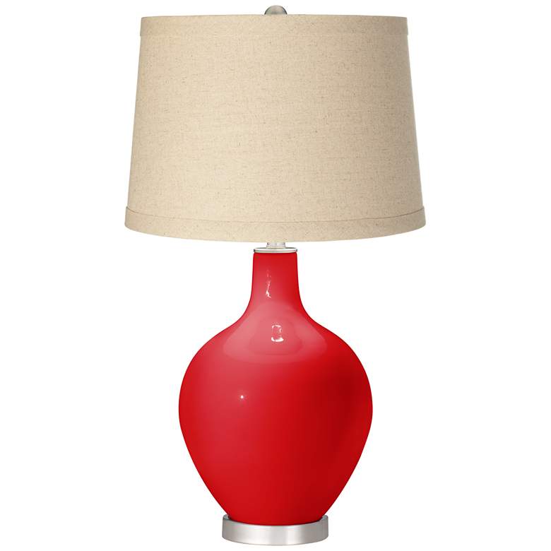 Image 1 Bright Red Burlap Drum Shade Ovo Table Lamp