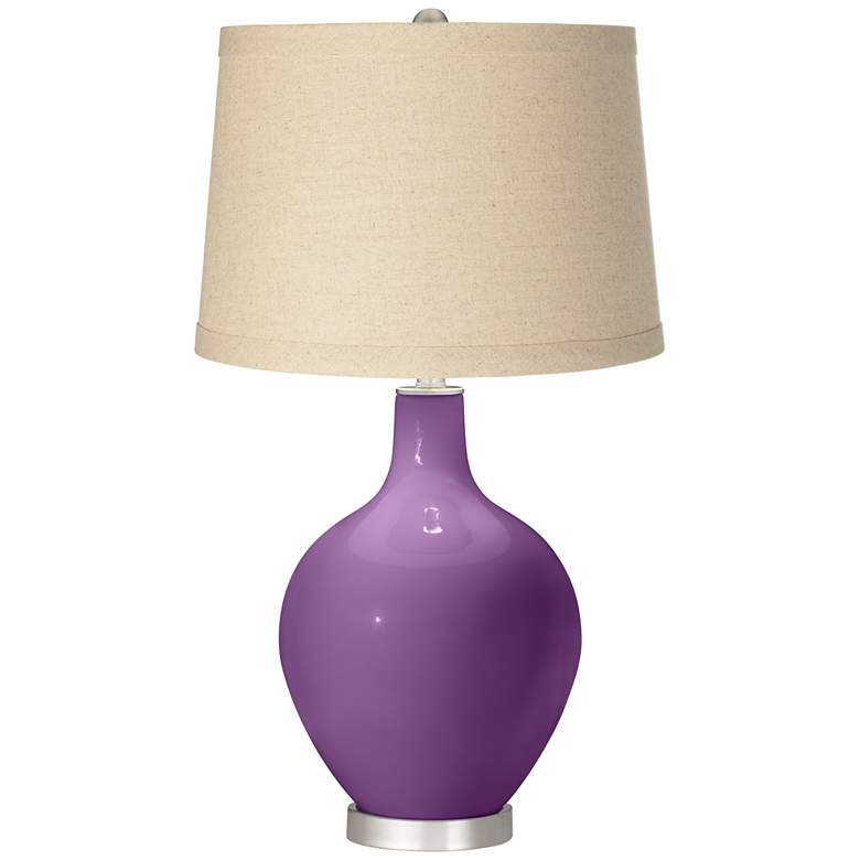 Image 1 Passionate Purple Burlap Drum Shade Ovo Table Lamp