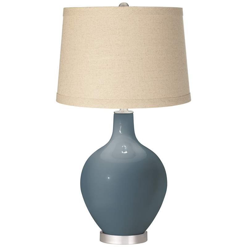 Smoky Blue Burlap Drum Shade Ovo Table Lamp - www.haradadesigner.com.br