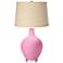 Candy Pink Burlap Drum Shade Ovo Table Lamp