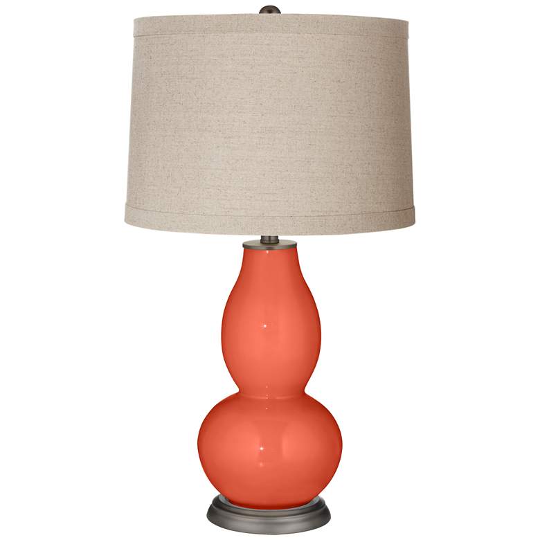 Image 1 Daring Orange Linen Drum Shade Double Gourd Table Lamp