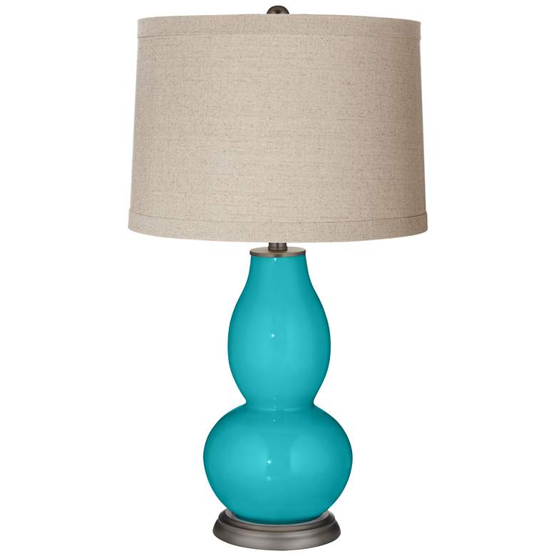 Image 1 Surfer Blue Linen Drum Shade Double Gourd Table Lamp