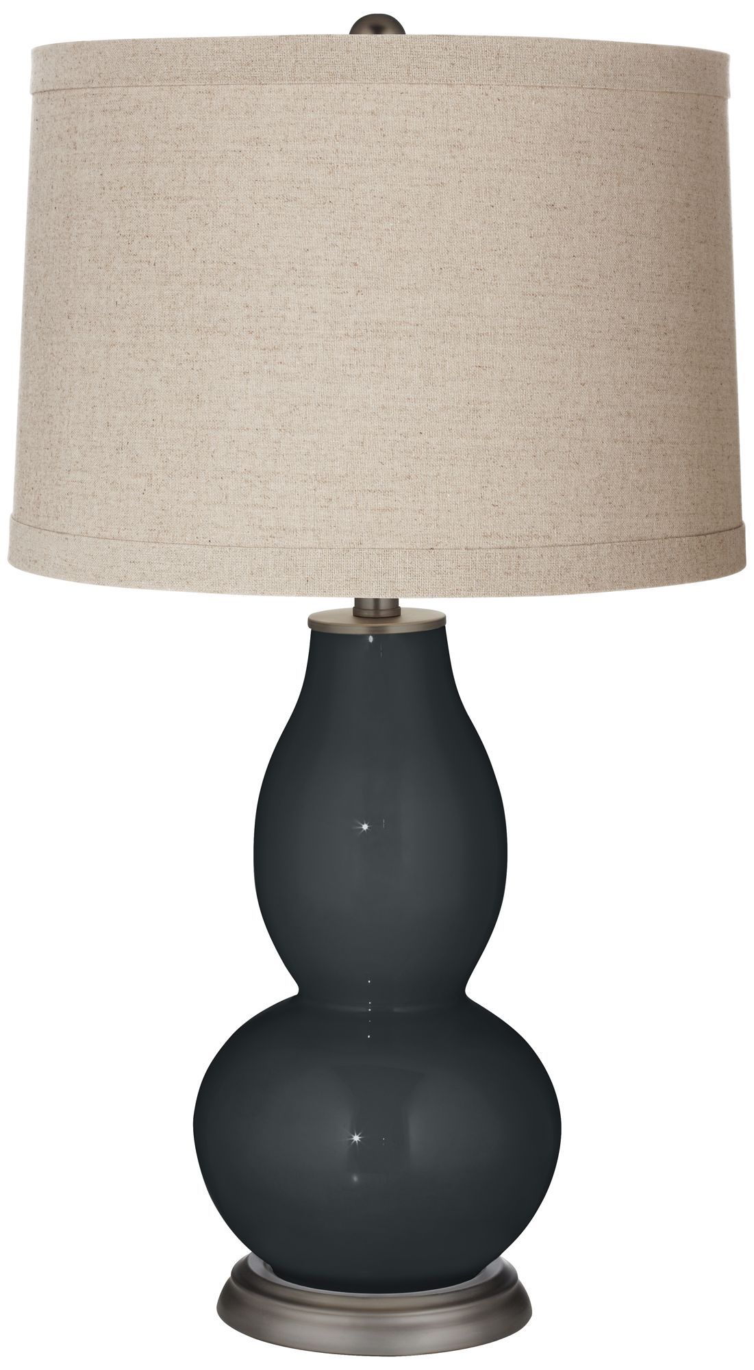 Black of Night Linen Drum Shade Double Gourd Table Lamp
