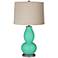 Turquoise Linen Drum Shade Double Gourd Table Lamp