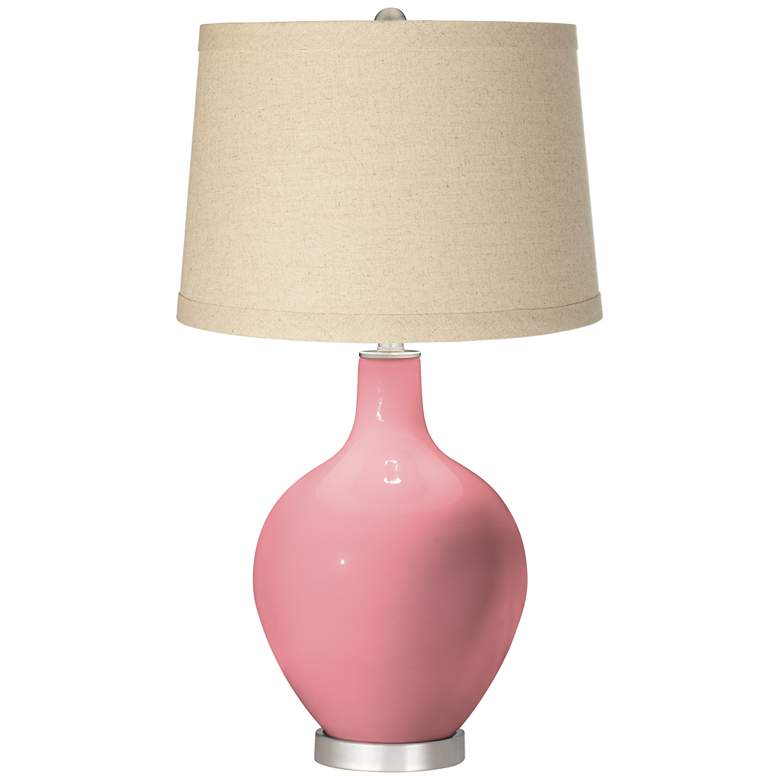 Image 1 Haute Pink Burlap Drum Shade Ovo Table Lamp
