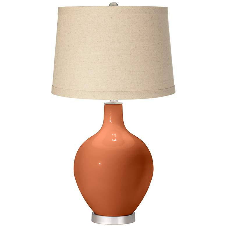 Robust Orange Burlap Drum Shade Ovo Table Lamp