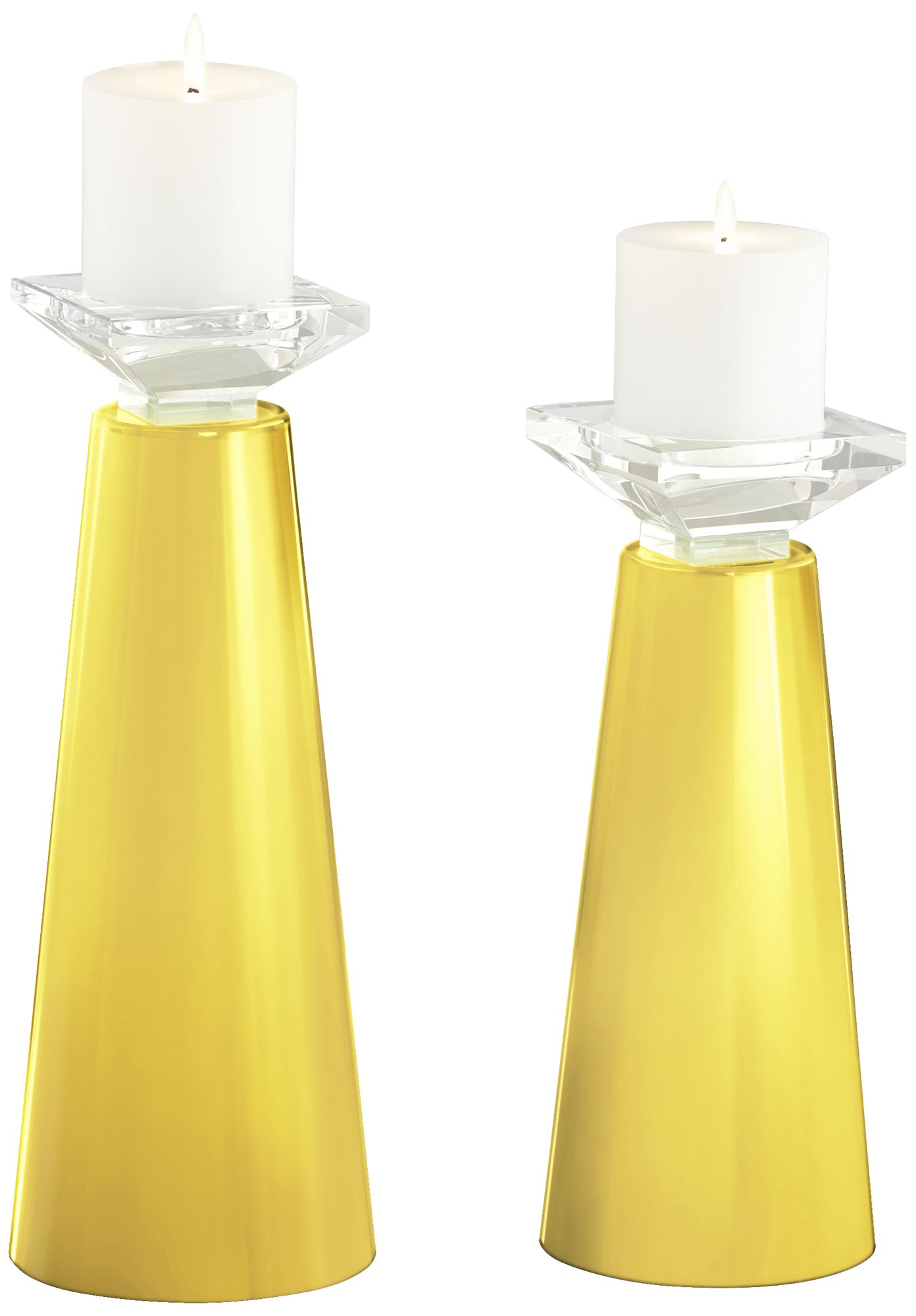 Meghan Lemon Twist Yellow Glass Pillar Candle Holders Set of 2 53J98