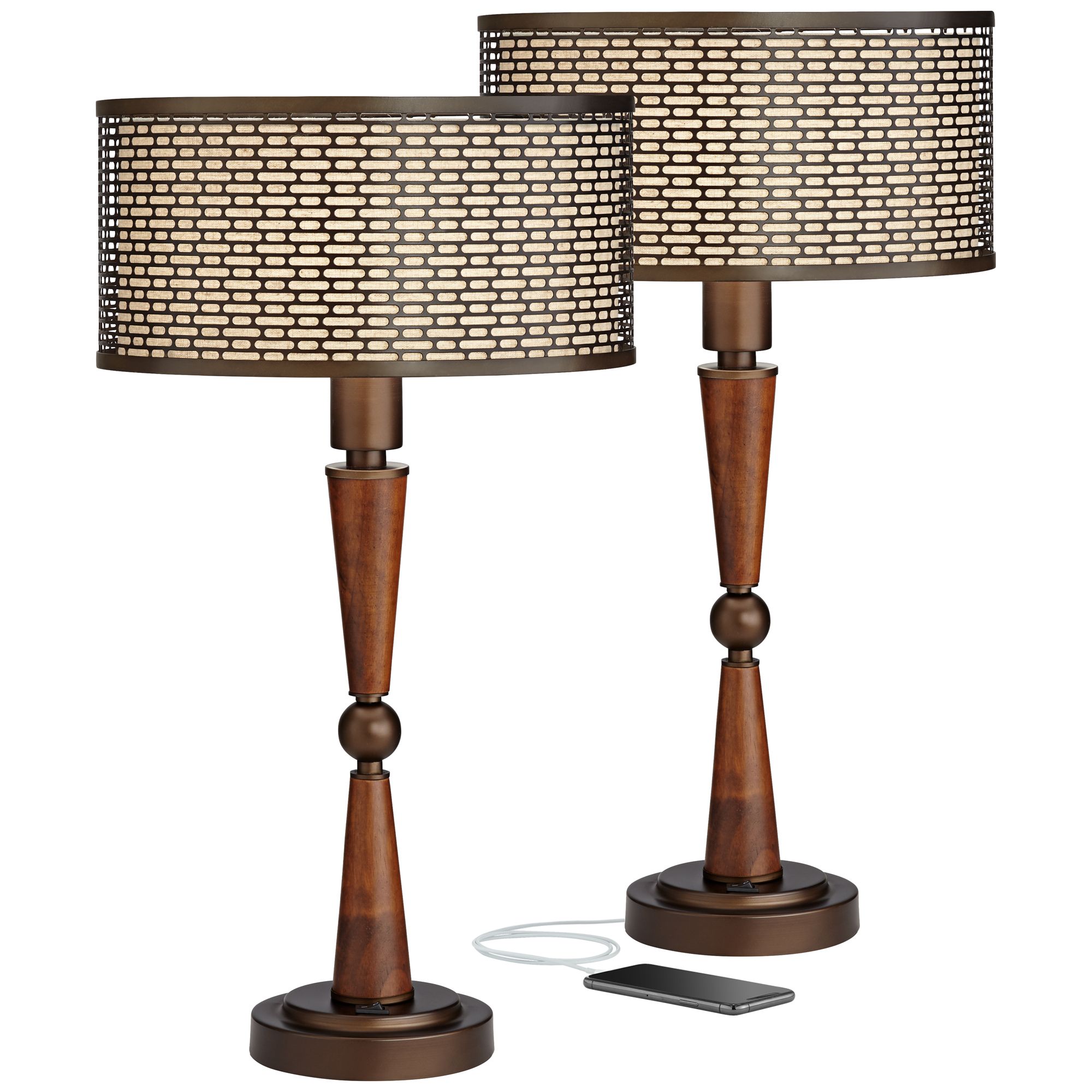 Hunter Bronze Accent Table Lamp with USB Port Set of 2 53X20 Lamps