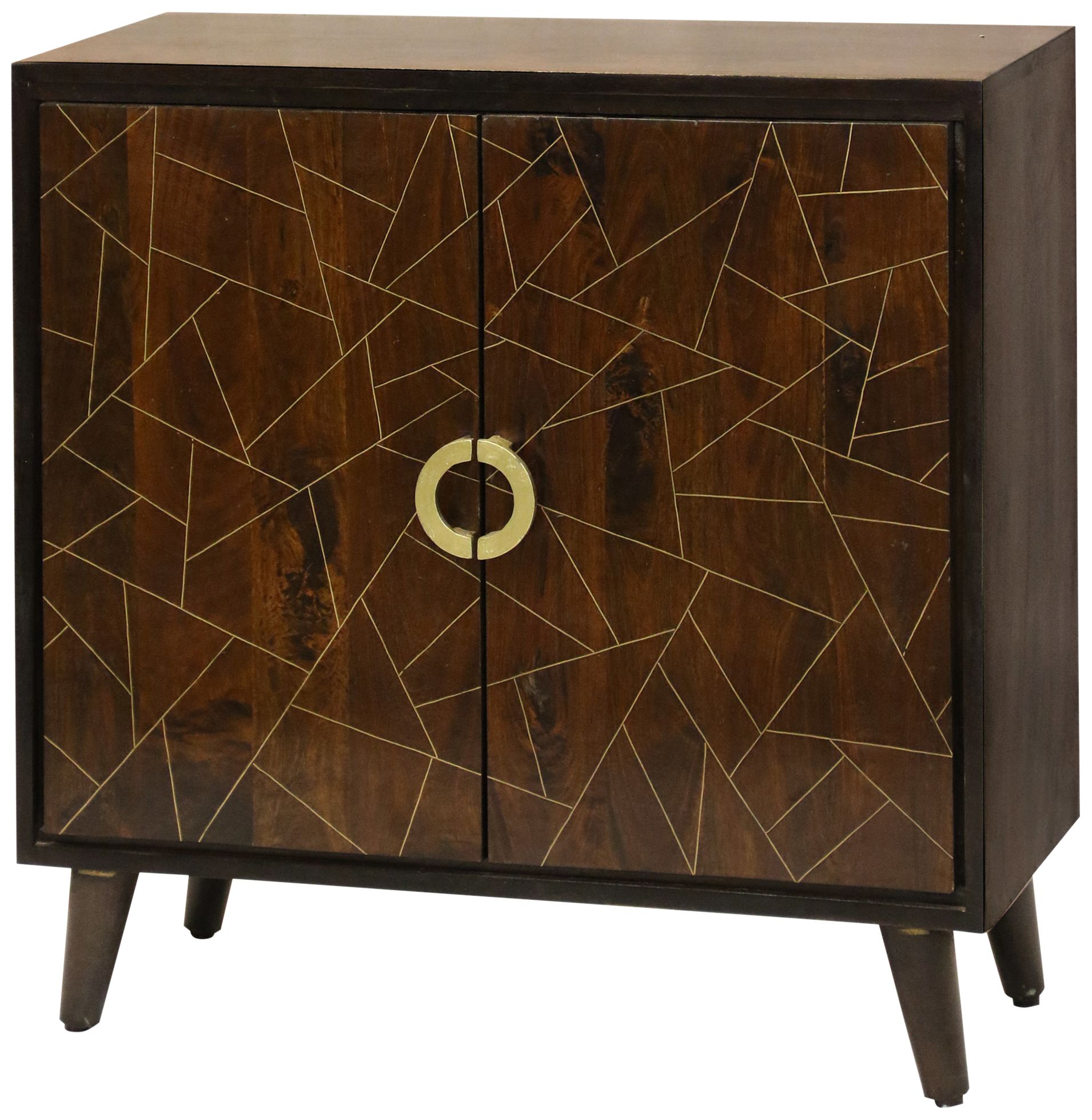 Geometric 34" Wide Wood and Brass Modern Cabinet