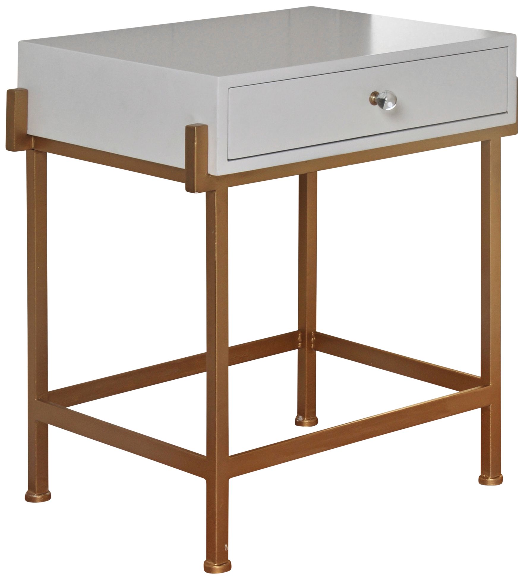 Antique White Lacquer and Gold 24" High Side Table