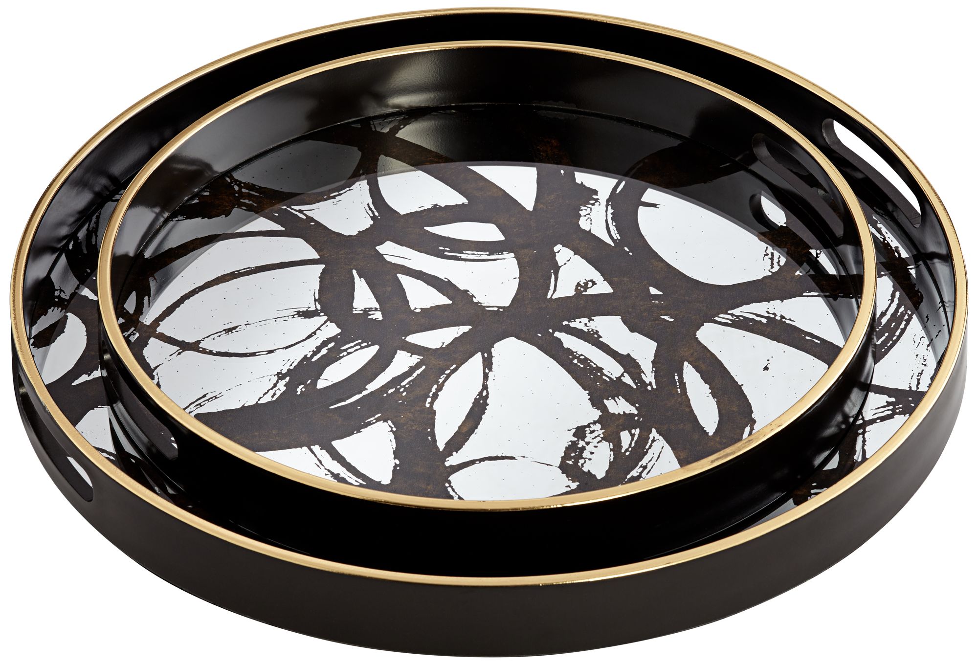 Astaire Black and Gold Round Mirrored Tray