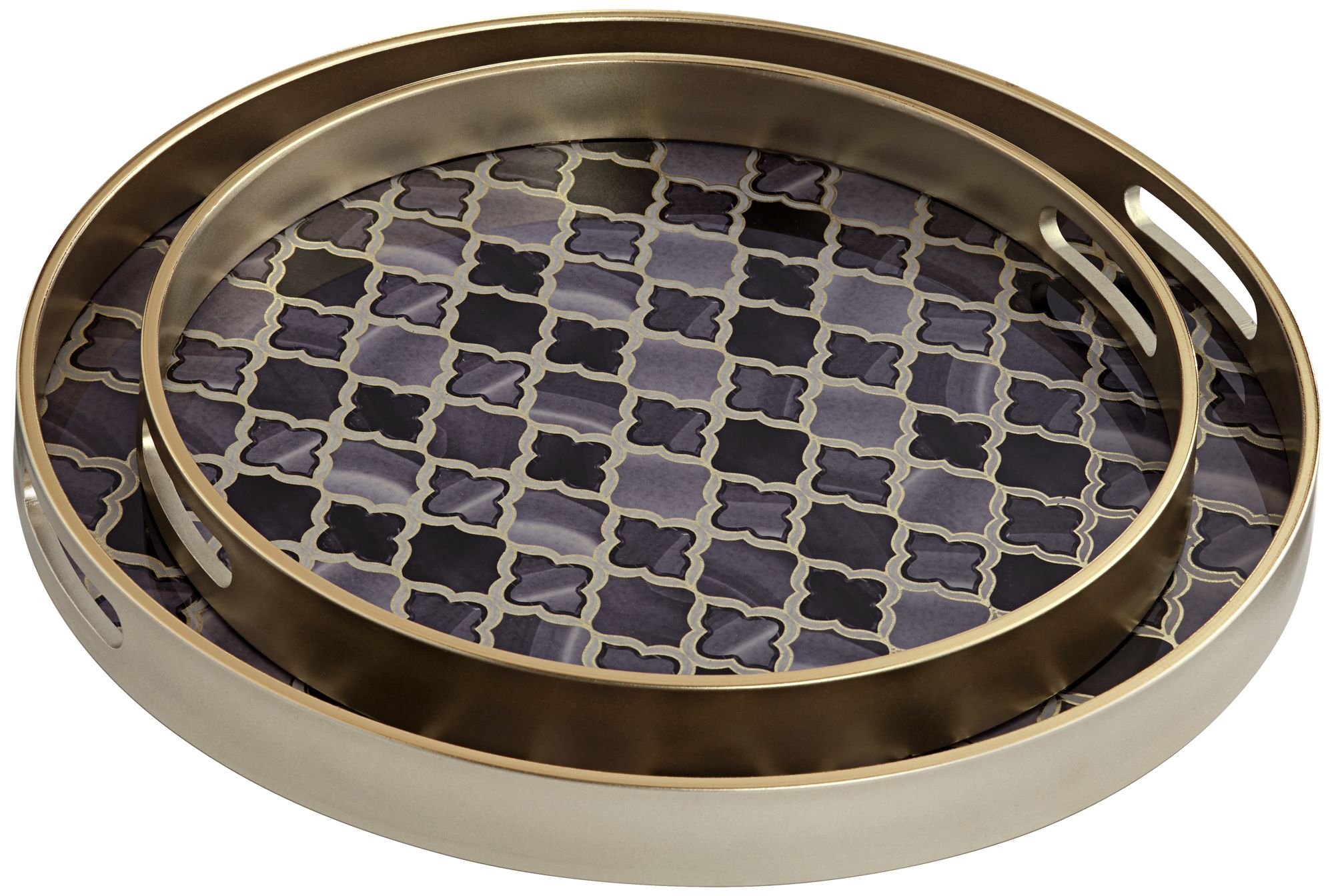 Acton Black and Gray Round Patterned Tray